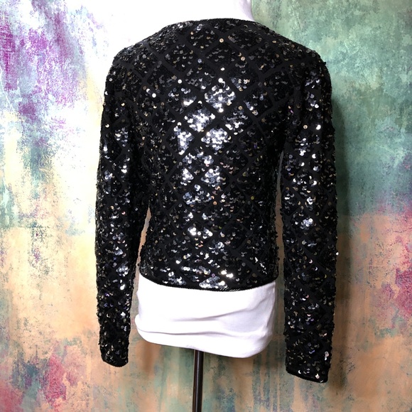 VTG 📌Cathy HARDWICK 80s Eye-Catching Formal Long Sleeves Wool Top with Sequins - Picture 2 of 11